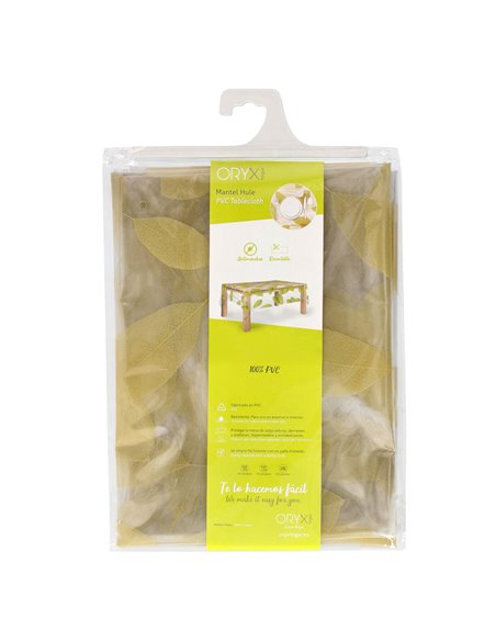 Mantel Hule Rectangular Hojas Transparente Impermeable Antimanchas PVC 140x250 cm.  Recortable Uso Interior y Exterior