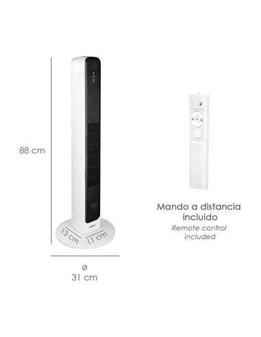 Calefactor Termoventilador Ceramico Oscilante Torre 1000 / 2000 W. Altura 88 cm.