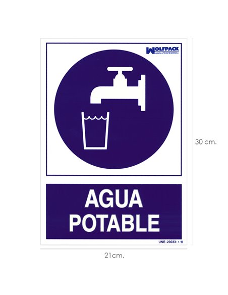 Cartel Agua Potable 30x21cm.