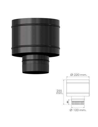 Terminal Antirrevocante Estufa Vitrificado Negro Ø 120 mm. Sombrero Tubo Chimenea, Sombrero Tubo Humo, Sombrero Tubo Calefacción