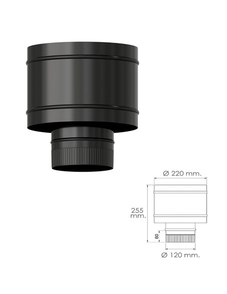 Terminal Antirrevocante Estufa Vitrificado Negro Ø 120 mm. Sombrero Tubo Chimenea, Sombrero Tubo Humo, Sombrero Tubo Calefacción