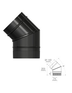 Codo Estufa Liso Negro Vitrificado Ø 150 mm. 45° 2