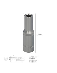 Llave Vaso 1/2" Hexagonal Larga 10 mm. Perfil de 6 caras. Acero Cromo Vanadio, Aristas Redondas 2