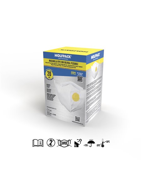 Mascarilla Respiratoria FFP2 Con Valvula. Plegable (20 Unidades) Envasadas Individualmente