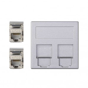 Placa plana de voz e dados CG com 2 cat6f alumínio SIMON 50003089-033