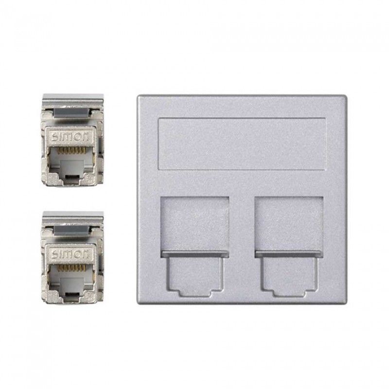 Placa plana de voz e dados CG com 2 cat6f alumínio SIMON 50003089-033