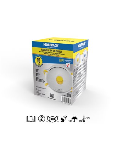 Mascarilla FFP1 Rigida Con Valvula (10 Unidades) Envasadas Individualmente