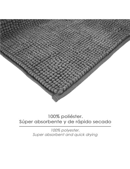 Alfombra Baño Poliéster Chenilla 50x80 cm. Gris.