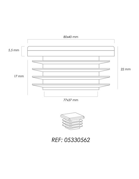 Contera Plástico Rectangular Interior. Color Negro 80x40 mm Bolsa 100 Unidades.