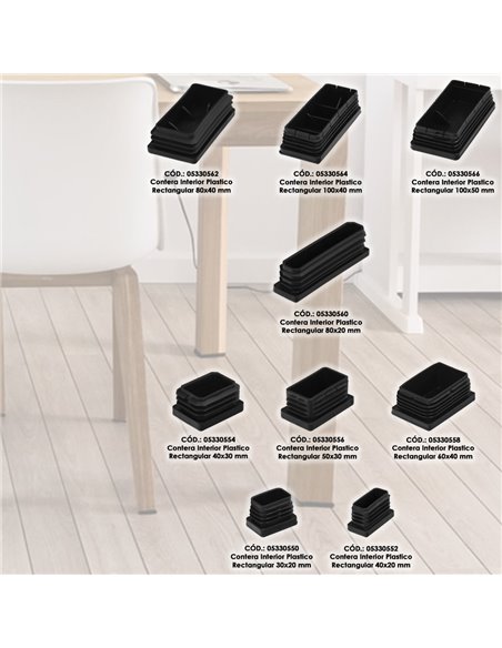 Contera Plástico Rectangular Interior. Color Negro 100x50 mm Bolsa 25 Unidades.