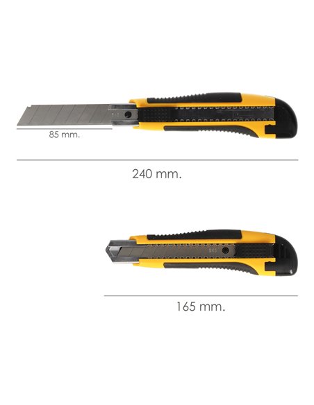 Cutter Con Hoja De 18 mm. Con 2 Hojas. Acero SK5. Agarre Engomado Bimaterial. Pulsador Seguridad Liberación hoja. Cuters Cutters