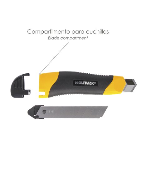 Cutter Con Hoja De 18 mm. Con 2 Hojas. Acero SK5. Agarre Engomado Bimaterial. Pulsador Seguridad Liberación hoja. Cuters Cutters