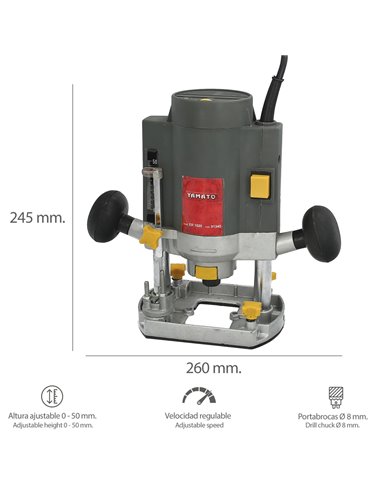 Fresadora Ø 8 mm. 1.020 W Velocidad Ajustable Con Maletin