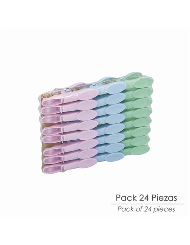 Pinzas Tender Ropa Plastico (Pak 24 Pz)