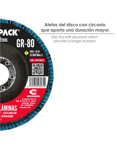 Disco Lamina Lija Circon Inox - Plus 115x22 mm. Grano 80