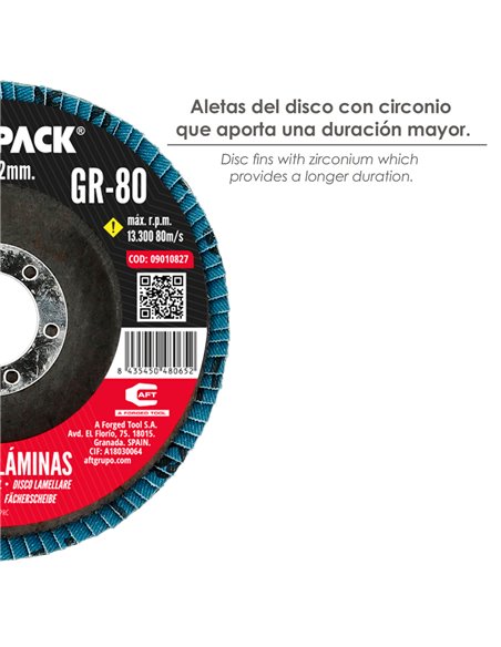 Disco Lamina Lija Circon Inox - Plus 115x22 mm. Grano 80