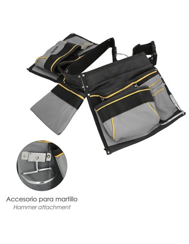 Bolsa Encofrador Doble Con Cinturón Ajustable, Colgador de Martillo, Bolsa Herramientas, Portaherramientas