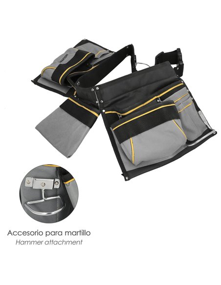Bolsa Encofrador Doble Con Cinturón Ajustable, Colgador de Martillo, Bolsa Herramientas, Portaherramientas
