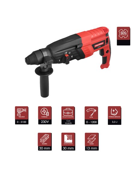 Martillo Perforador SDS PLUS 900 Watt. Con Accesorios y Maletin
