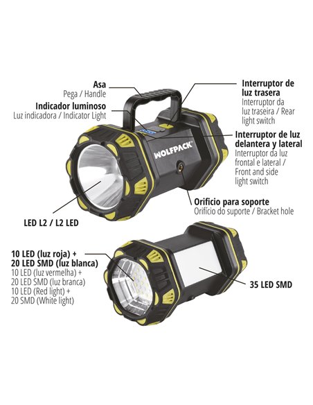 Linterna Led Multiusos 3 En 1 Recargable 400 Lumenes