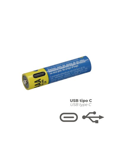 Pila Litio Recargable "AAA" 1,5V USB-C (4 Unidades)
