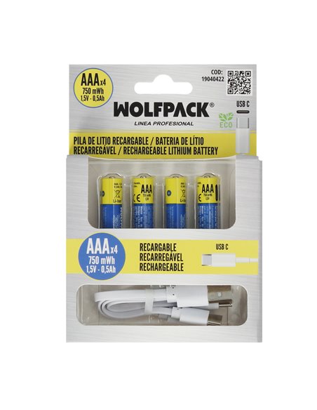 Pila Litio Recargable "AAA" 1,5V USB-C (4 Unidades)