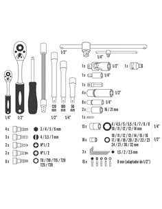 Juego Llaves Vaso y Puntas CRV 94 piezas 1/2" - 1/4" 2