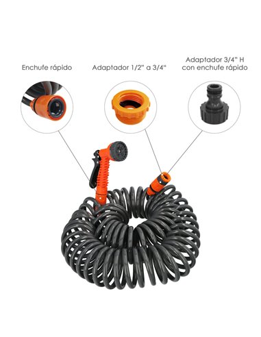 Manguera  Extensible Autoenroscable Espiral 15 Metros Con Pistola y Conectores