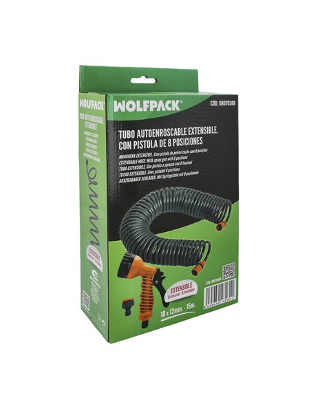 Manguera  Extensible Autoenroscable Espiral 15 Metros Con Pistola y Conectores