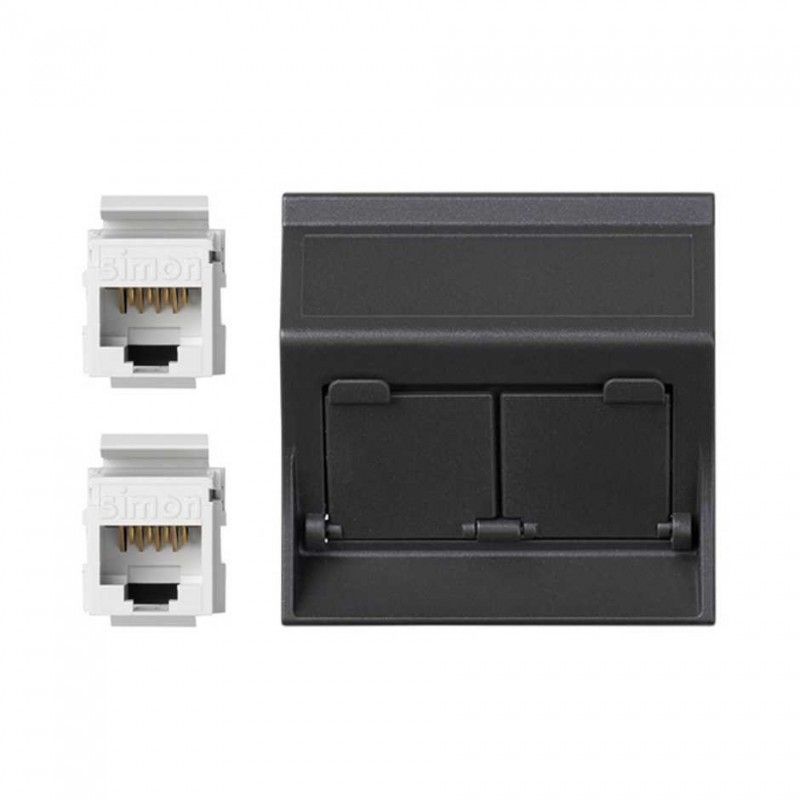 Placa de voz e dados inclinada CG com 2 cat5eu grafite SIMON 50004086-038