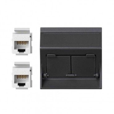 Placa de voz e dados inclinada CG com 2 cat5eu grafite SIMON 50004086-038