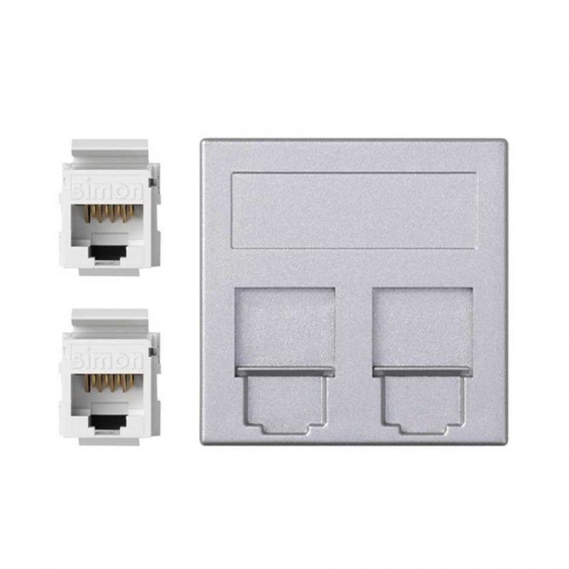 Placa plana de voz e dados CG com 2 cat5eu alumínio SIMON 50004089-033