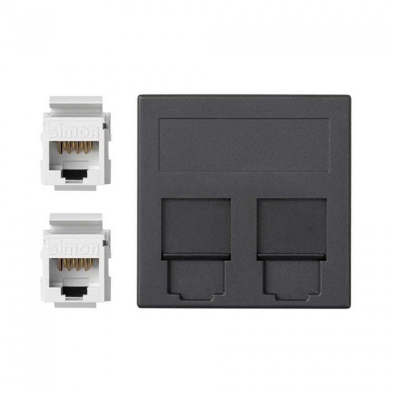 Placa plana de voz e dados CG com 2 cat5eu grafite SIMON 50004089-038