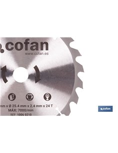 DISCO CORTE PARA MADERA Ø210 MM X 25,4 MM X 2,4 MM, 24 DIENTES 2