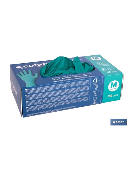 CAJA 100 UDS. GUANTES NITRILO VERDE COFAN PROTECCION FITOSANITARIOS T-M