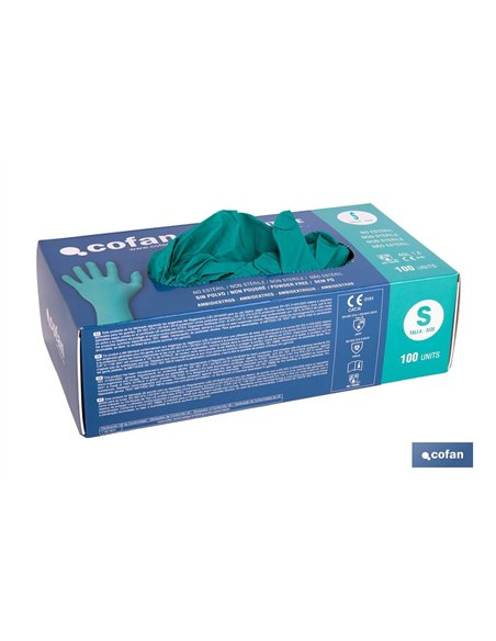 CAJA 100 UDS. GUANTES NITRILO VERDE COFAN PROTECCION FITOSANITARIOS T-S