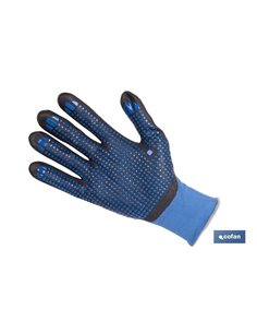 GUANTE IMPREGNADO CON PUNTOS AZULES DE NITRILO TALLA 6 VENTA UNITARIA 2