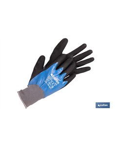 GUANTE IMPREGNADO SANDY DOBLE CAPA DE NITRILO AZUL TALLA 8 VENTA UNITARIA