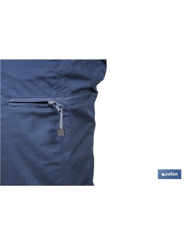 BERMUDAS DE TRABAJO TYR ELASTANO 215 G/M2 AZUL MARINO CON DETALLES GRISES TALLA 50
