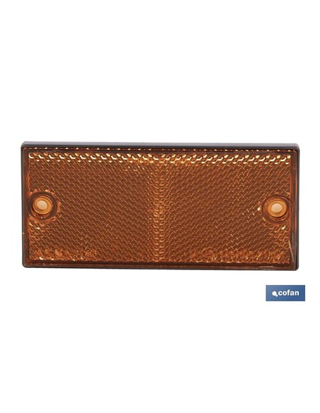 CATADIÓPTRICO RECTANGULAR ÁMBAR 106 X 50 MM CON AGUJERO SIN TORNILLO CON ADHESIVO