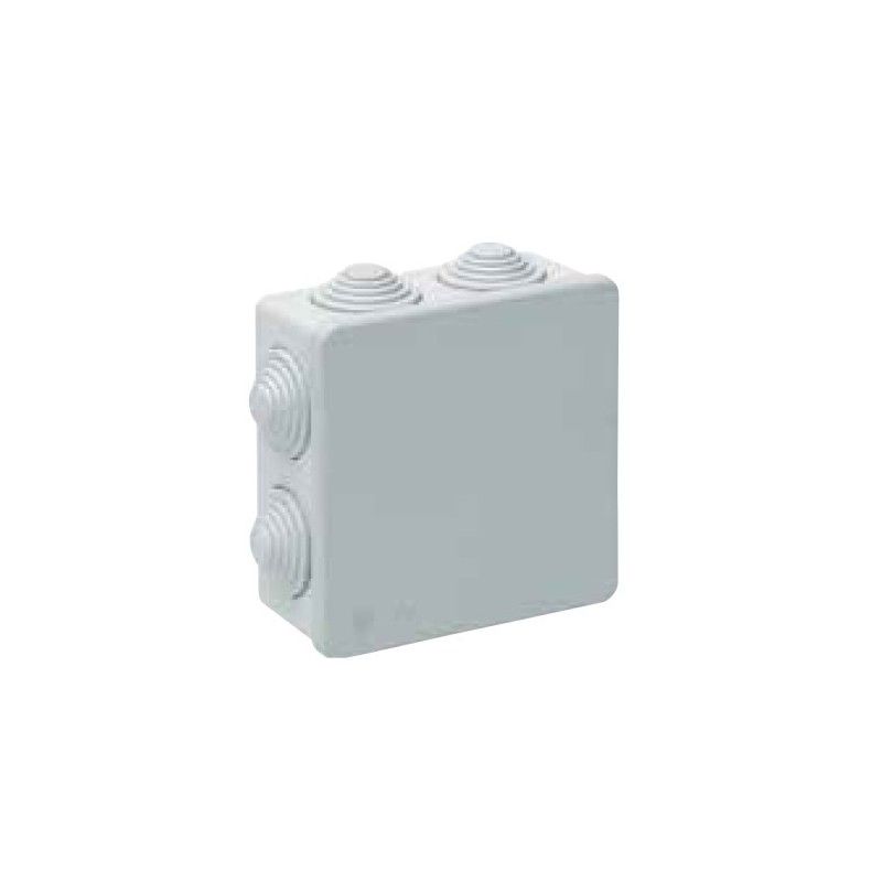 Caixa de ligação quadrada impermeável IP55 100x100x45mm com tampa de encaixe e 7 cones cinzentos SOLERA 615