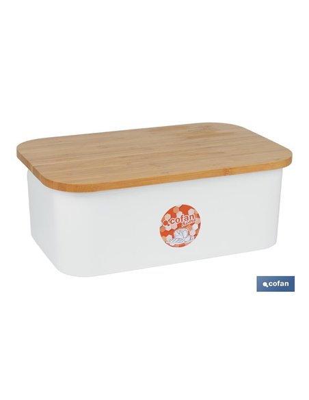 PANERA CON TAPA DE BAMBÚ COLOR BLANCO/MADERA 36 X 24 X13 CM