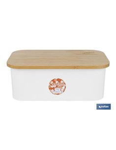PANERA CON TAPA DE BAMBÚ COLOR BLANCO/MADERA 36 X 24 X13 CM 2