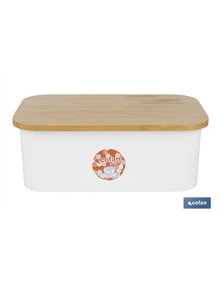 PANERA CON TAPA DE BAMBÚ COLOR BLANCO/MADERA 36 X 24 X13 CM