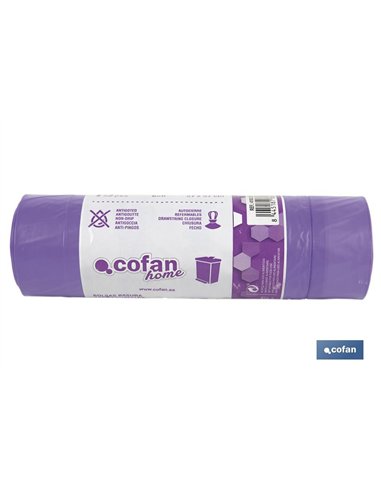 BOLSA DE BASURA AUTOCIERRE PERFUMADA LAVANDA 57 X 57 G.90 COLOR VIOLETA 15 UDS 30l