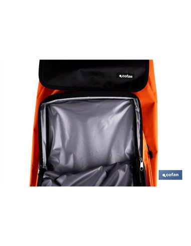 CARRO DE LA COMPRA NARANJA Y NEGRO ABATIBLE DE ALUMINIO CON 6 RUEDAS GIRATORIAS 53 L
