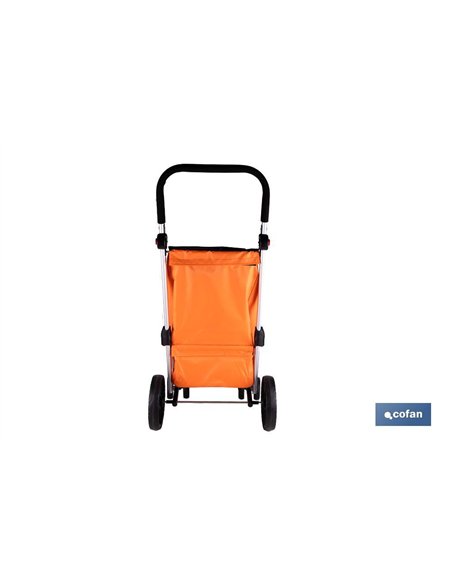 CARRO DE LA COMPRA NARANJA Y NEGRO ABATIBLE DE ALUMINIO CON 6 RUEDAS GIRATORIAS 53 L