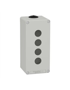 Boîte vide grise SCHNEIDER à 4 trous, fabriquée dans un matériau durable et de conception compacte.