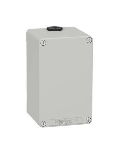 Empty gray Schneider box without holes - resistant material, measures 30x20x10 cm.