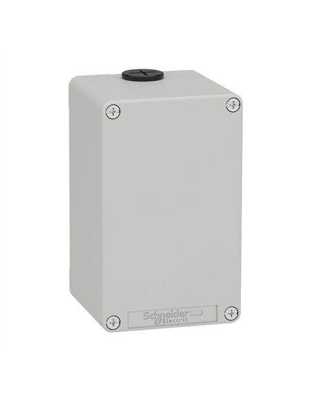 Empty gray Schneider box without holes - resistant material, measures 30x20x10 cm.